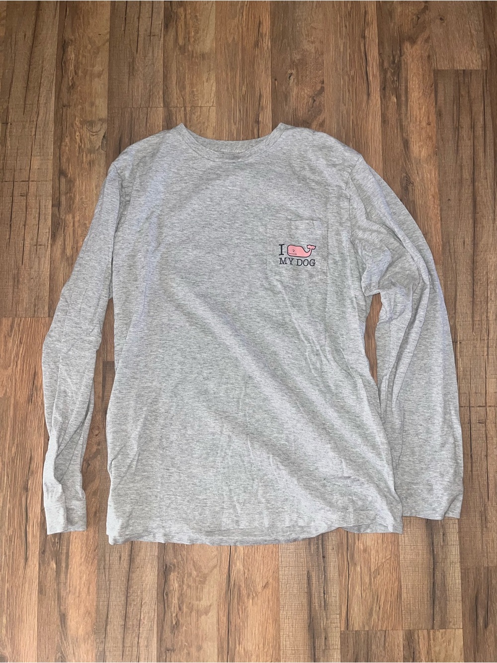 Vineyard Vines Gray Long-Sleeve Tee with Pink Whale Pocket Logo